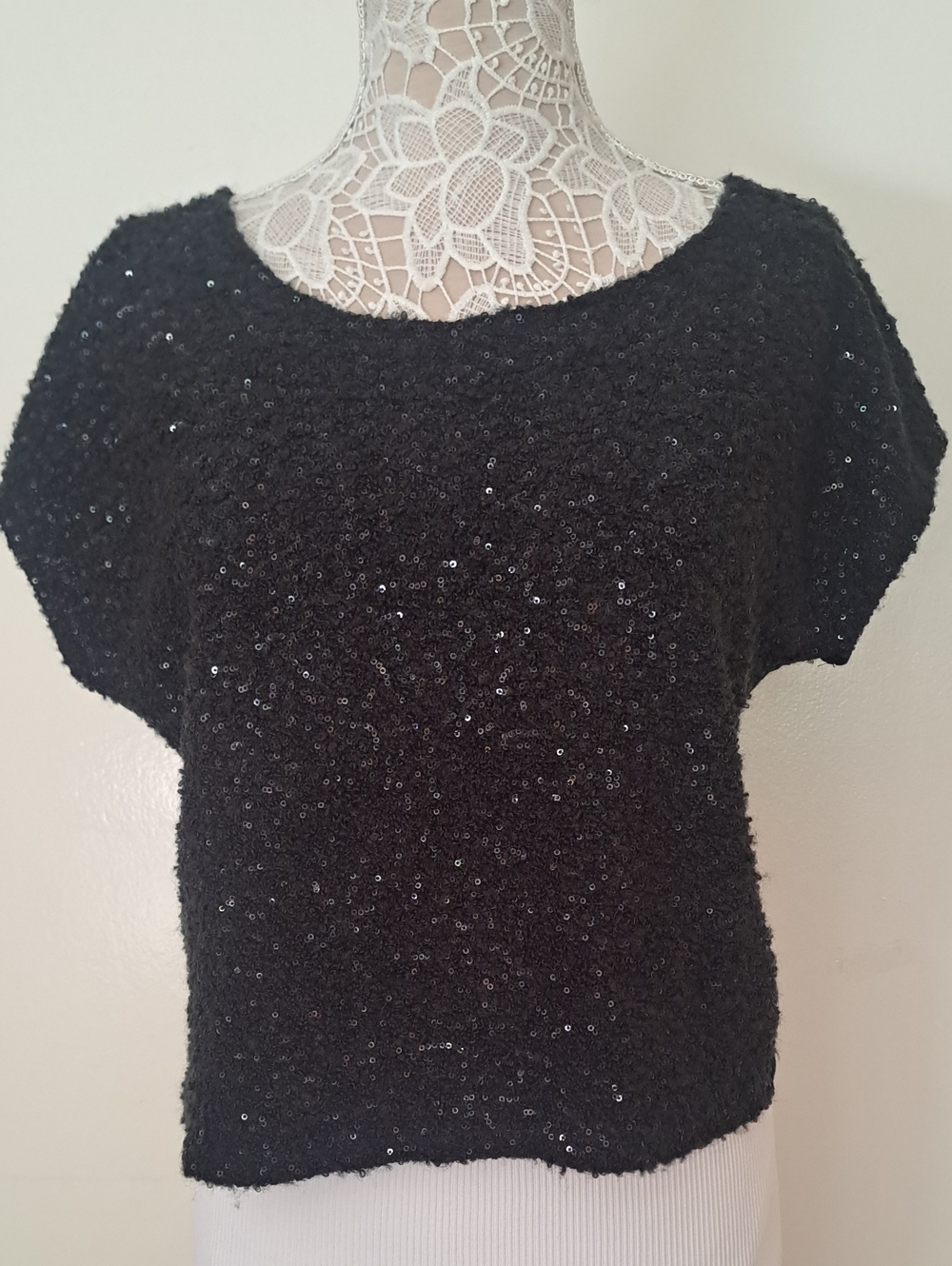 Ella Moss Black Short Sleeve Sequin Top MADE IN U.S.A